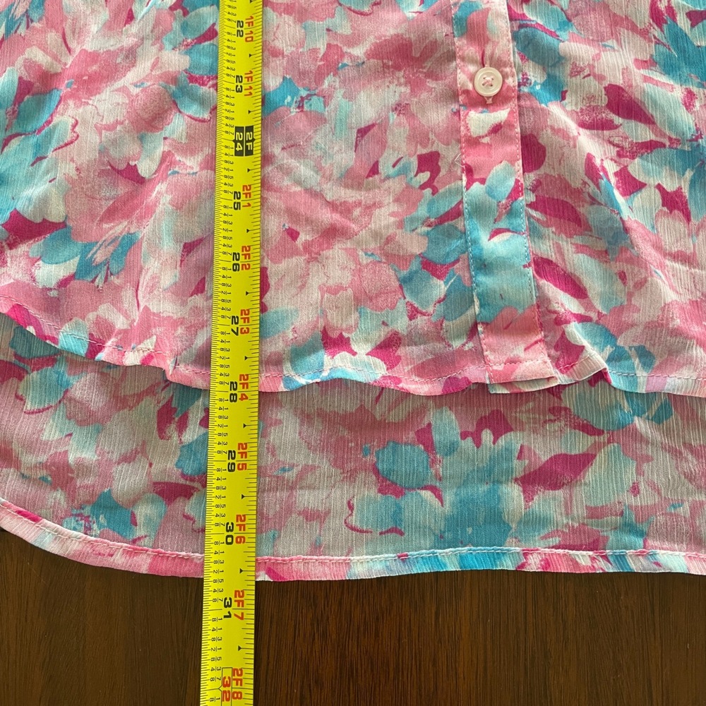 KUT from the Kloth Blouse Womens XL Pink Blue Floral Roll Tab Sleeve Boho Top - Picture 7 of 9